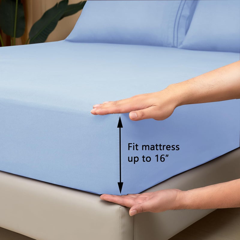 Mejoroom Full Size Sheet Sets - 16 Inches Deep Pocket Bed Sheets & Pillowcase Sets - 1800 Collection Microfiber Bed Sheet Set - Extra Soft, Fade & Wrinkle Resistant - 4 Piece(Full,Light Blue) - Image 3